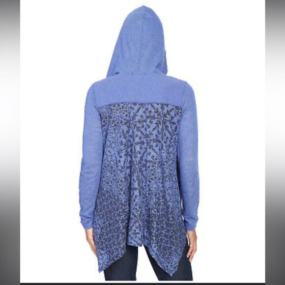 prAna Hilo Duster Blue Open Front Hooded Cardigan Sweater. Size Small - Picture 2 of 7